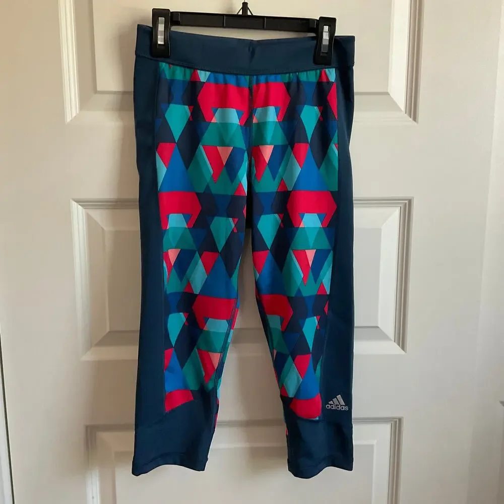 Adidas Tech Fit Sports Bra/Cropped‎ Leggings Geometric Pattern Set - Size Small
